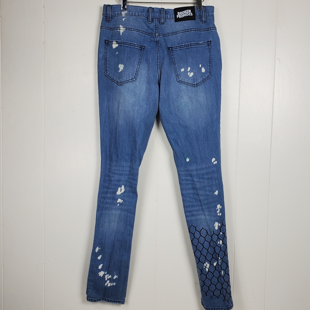 Broken Promises heartbreak skull scorpion  factory distressed ultra-slim jeans - Picture 13 of 14